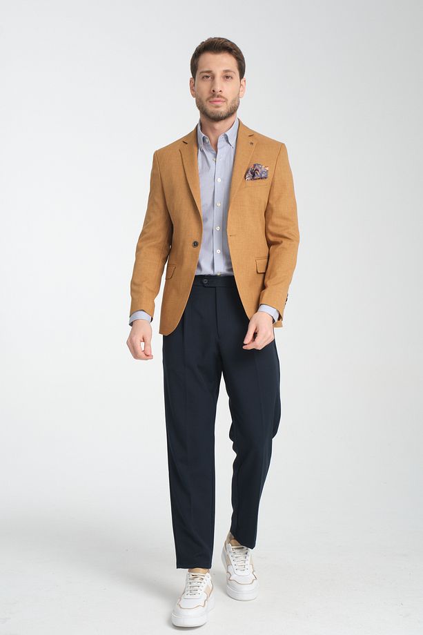 Nipoye Erkek Hardal Tam Astarlı Mono Yaka Slim Fit Spor Blazer Ceket - 5
