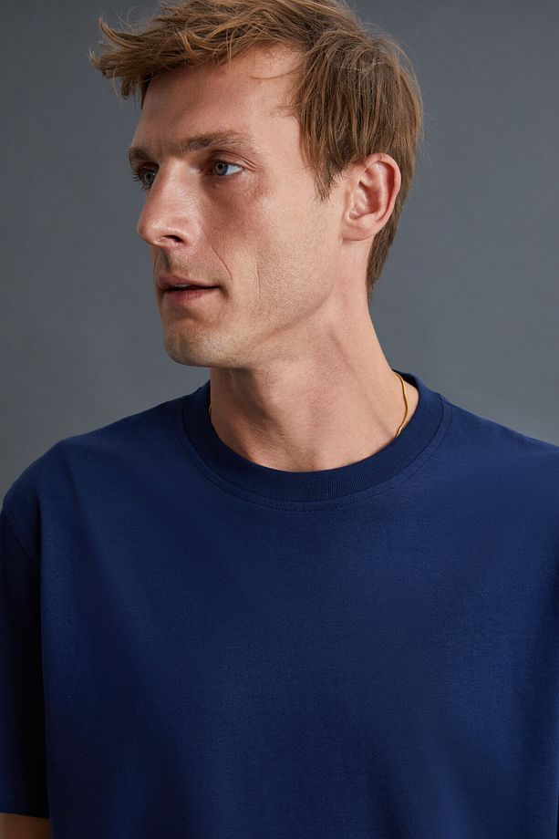 Solo Erkek %100 Organik Pamuklu Kalın Dokulu Comfort Fit Bisiklet Yakalı Lacivert T-shirt - 4
