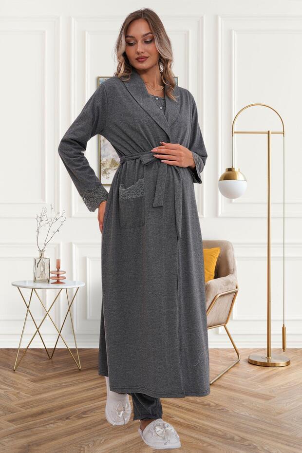 Sabahlıklı Lohusa-Hamile Pijama Takımı 3'lü Set - 2