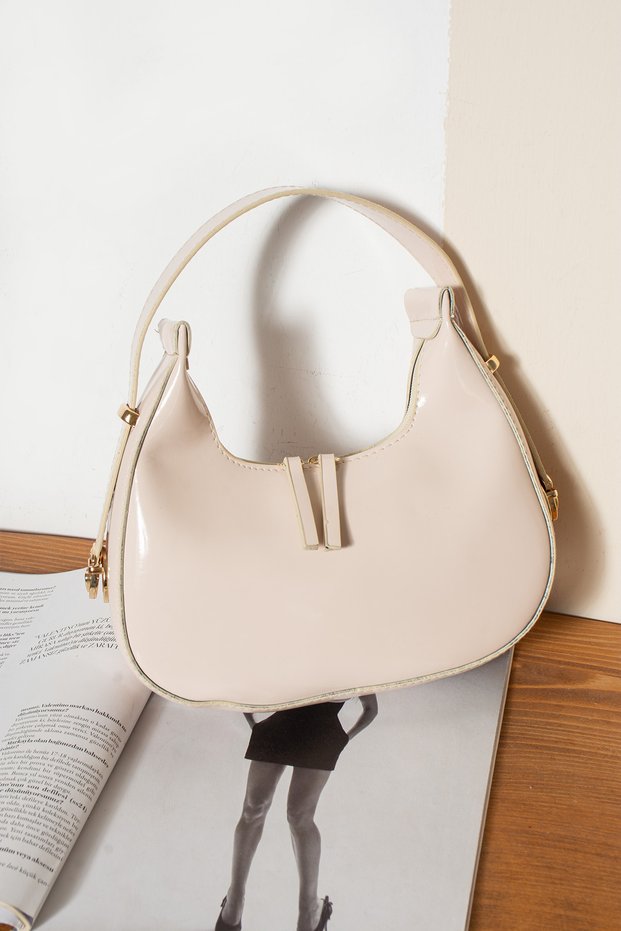 Women's Shoulder Bag with Patent Leather, Special Gold Metal Lock System, and Adjustable Strap Length