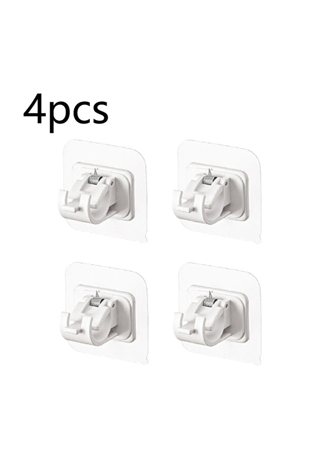 4pcs-white Self Adhesive Hooks Punch-free Curtain Rod Clip Hook Shower Curtain Rod Hanging Holder Ho