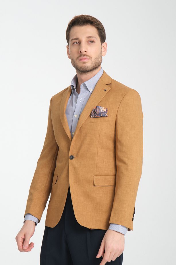 Nipoye Erkek Hardal Tam Astarlı Mono Yaka Slim Fit Spor Blazer Ceket - 4