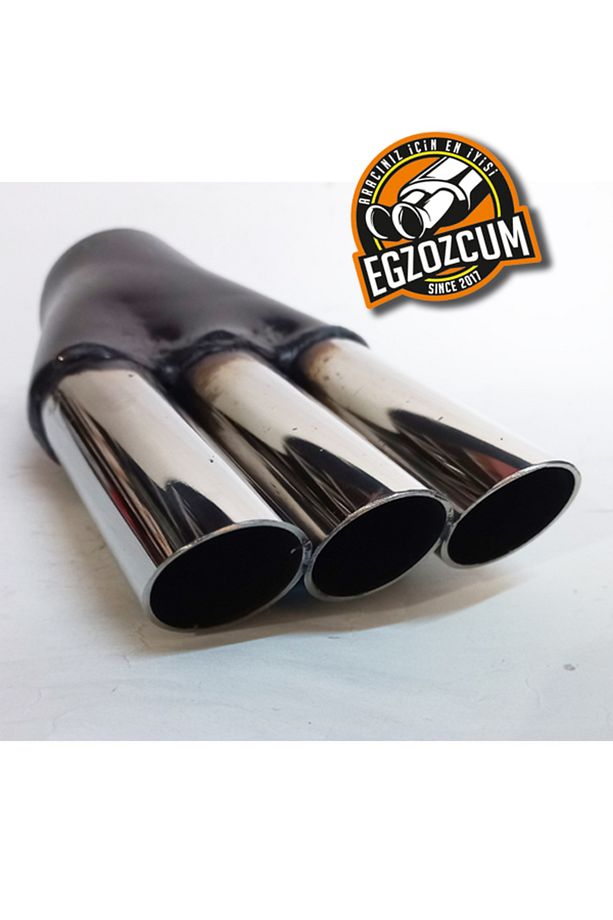 60 Mm. Kesik Uç Üç Çıkışlı Minik Krom Egzoz Ucu Eksoz Ucu 1 Adet - 1