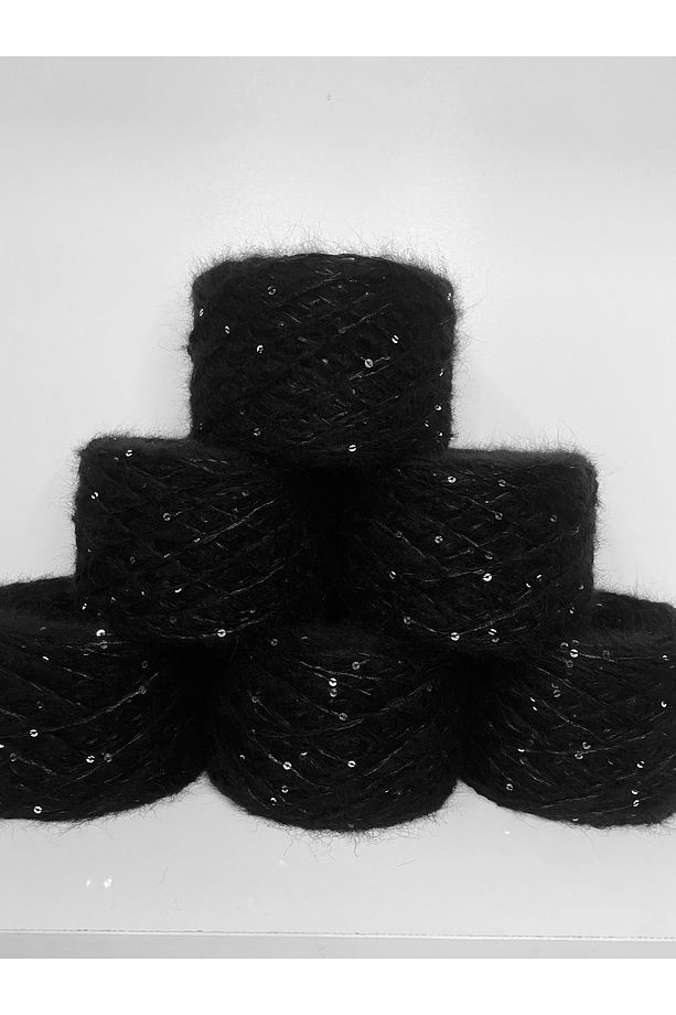Siyah Moher Ve Siyah Gümüş Pullu El Örgü Ip Görsel Net 600 gr - 1