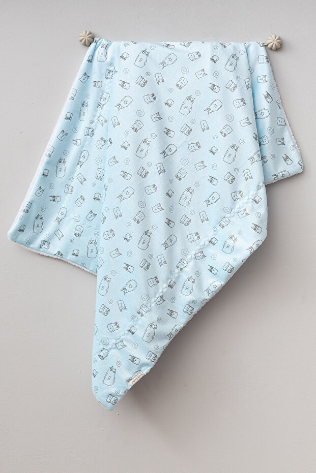 بطانية قطيفة بطبقة مزدوجة بنمط البومة اللطيفة - 1