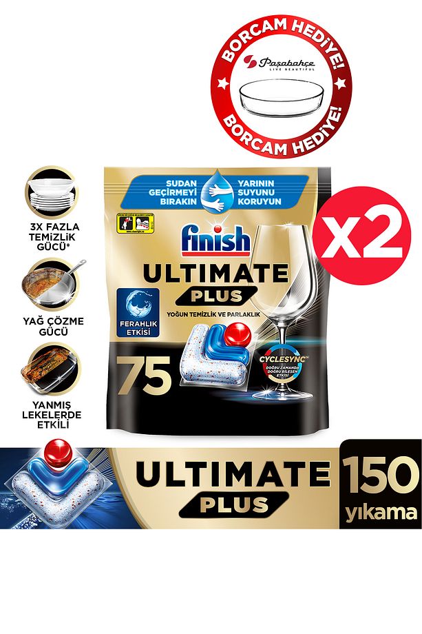 Ultimate Plus Bulaşık Makinesi Deterjanı Kapsül Tablet 150 Adet + Borcam Hediye - 1
