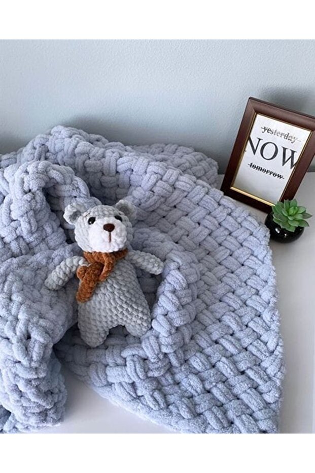 100X150 Plush Velvet Tv Blanket - Soft Alize Hand Knitted, Sofa Shawl Gift