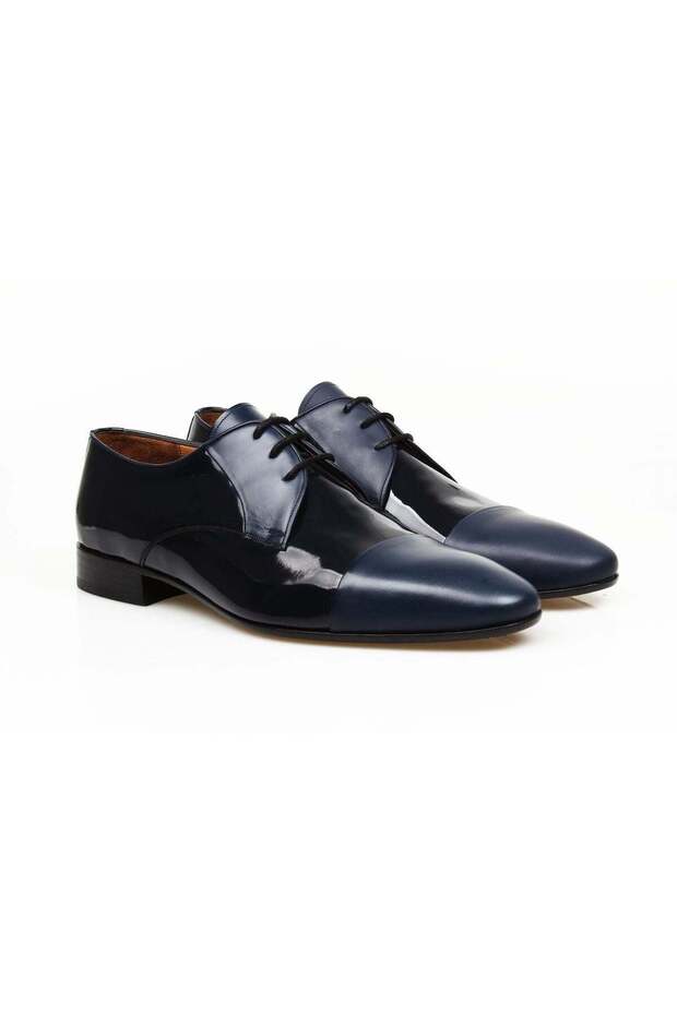 Dark Blue Color Lace-Up Genuine Leather Men's Shoes