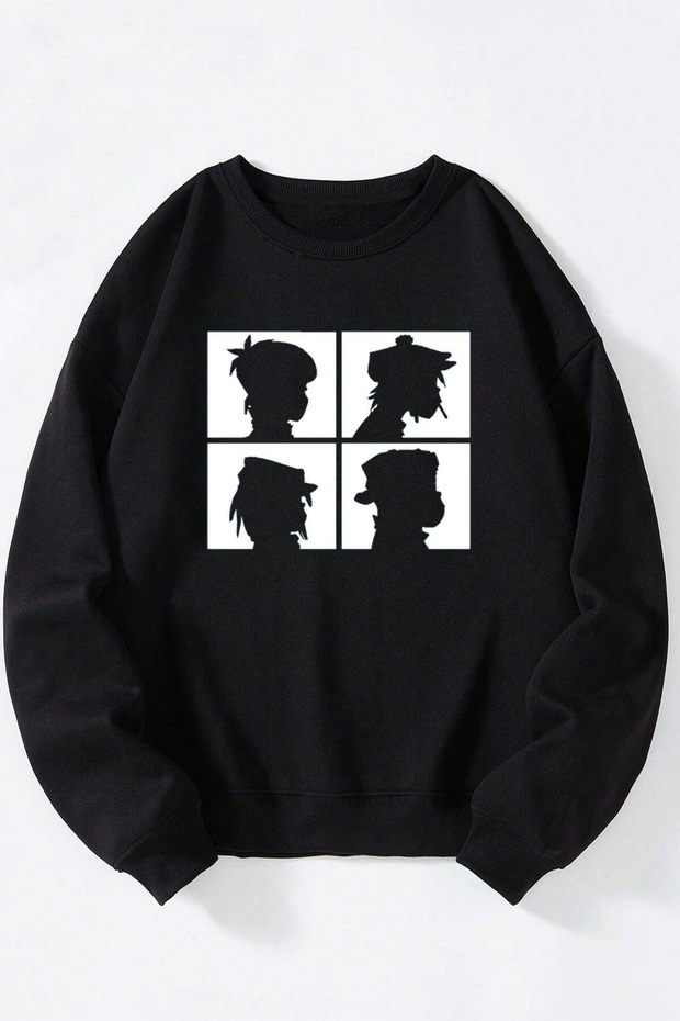 Gorillaz Demon Days Printed Women'S/Men's Black Crew Neck Cotton Sweatshirt