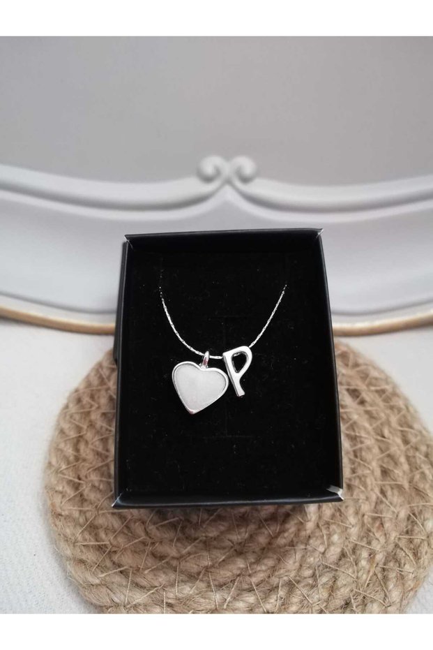 Silver Colored Letter Necklace with Heart