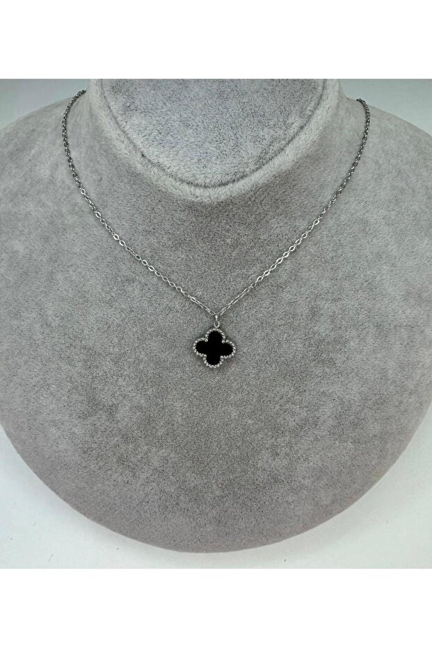 Siyah Van Cleef Çelik Kolye - 2