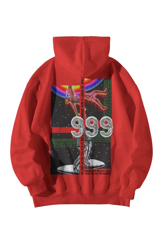 Unisex Red Manifest 999 Release Printed Oversize Hooded Kangaroo Pocket Hoodie