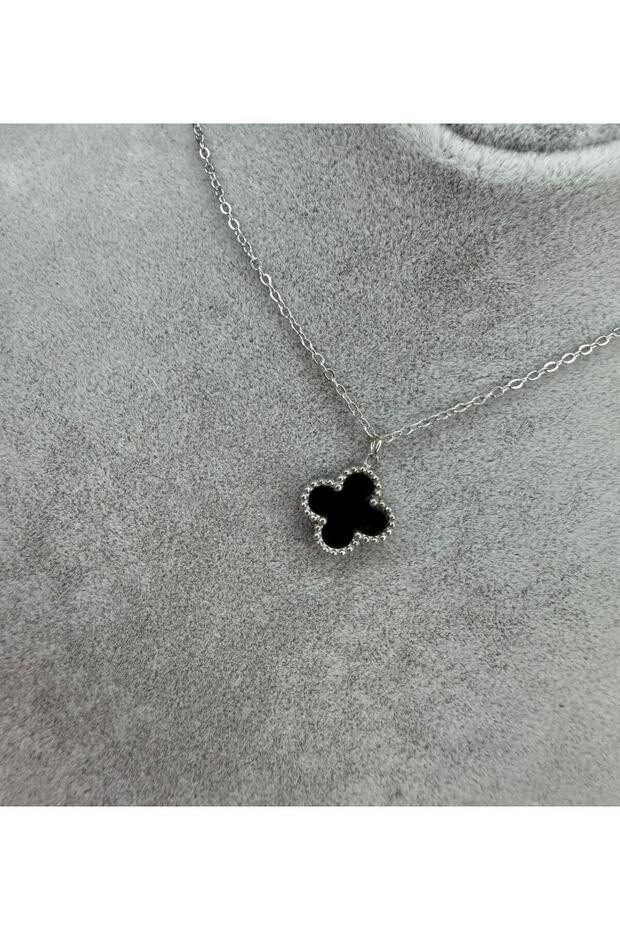 Siyah Van Cleef Çelik Kolye - 3