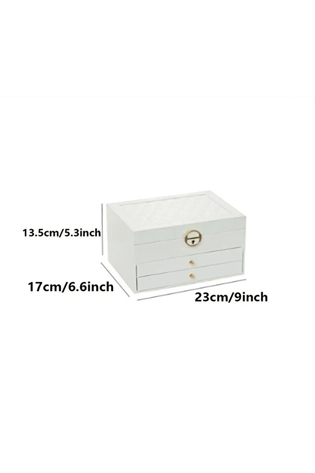 Luxury Takı Mücevher Kutusu-organizer-büyük 3 Katlı-kilitli Anahtarlı-lüks Tak I Kutusu Be - 8