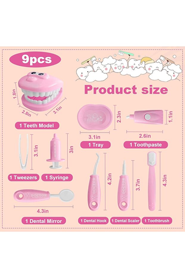 9-Piece Dental Pretend Play Set with Teeth Model, Tools for Kids Educational Kit