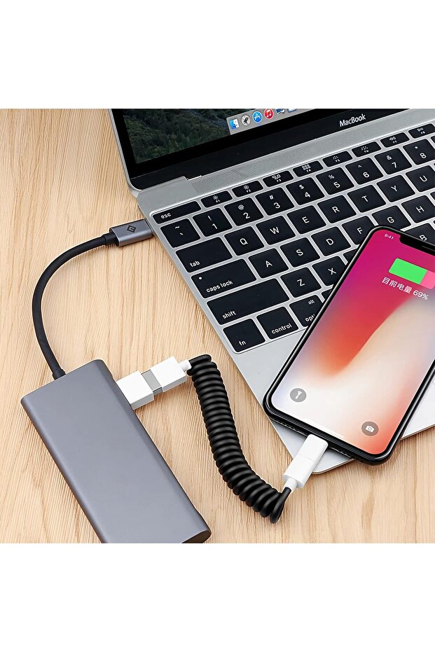 كابل بيانات زنبركي قابل للسحب، كابل شحن محمول متعدد الرؤوس من النوع C - 5