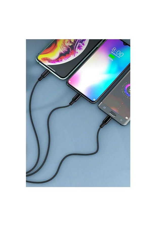 3 In 1 Hızlı Şarj Özellikli Sağlam Kaliteli Şaj Kablosu Lightning - Type C - Micro - 3