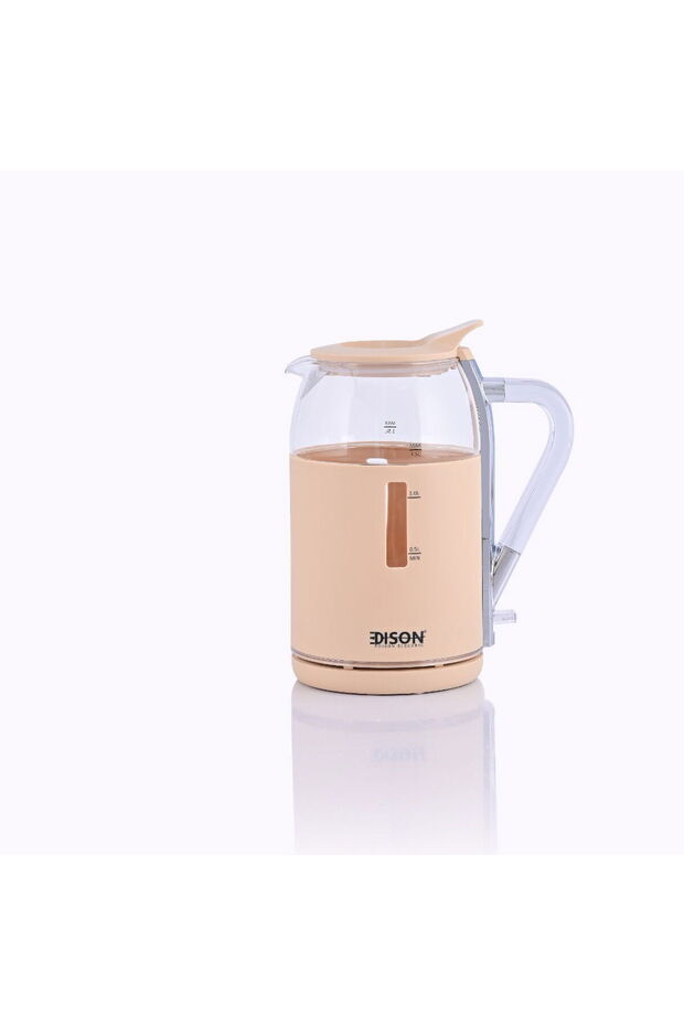 Elite Edison Electric Kettle, Glass, 1.5 Liter, 2200 Watt - Beige