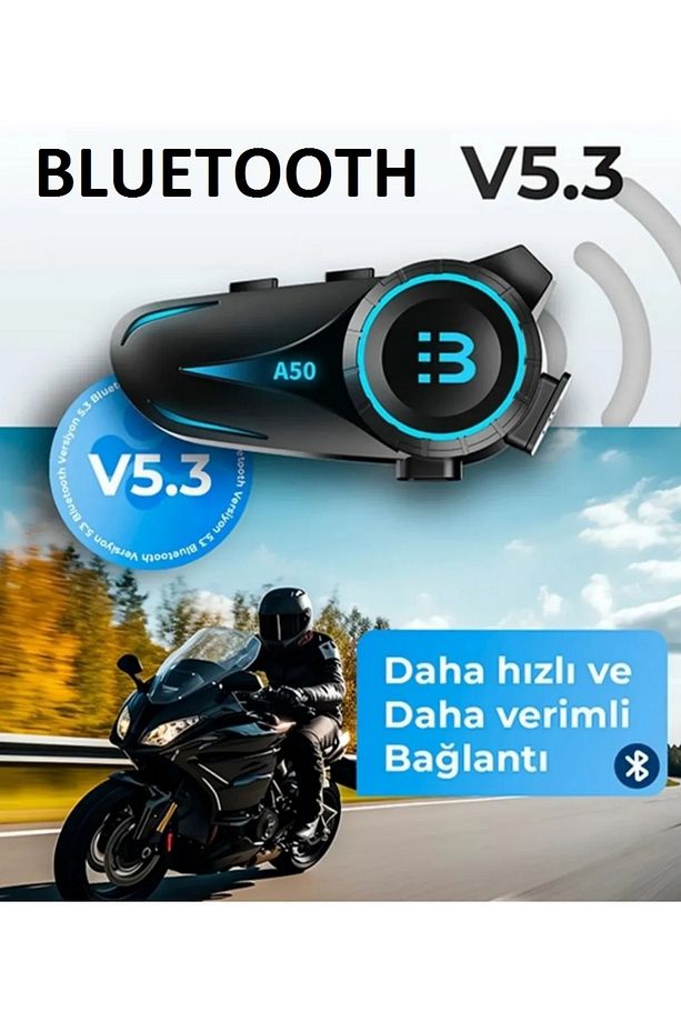 MOTORSİKLET BLUETOOTH 5.3 KULAKLIK RGB LED IŞIKLI İNTERCOM ÇİFT TELEFONA BAĞLANABİLEN İNTERKOM - 1