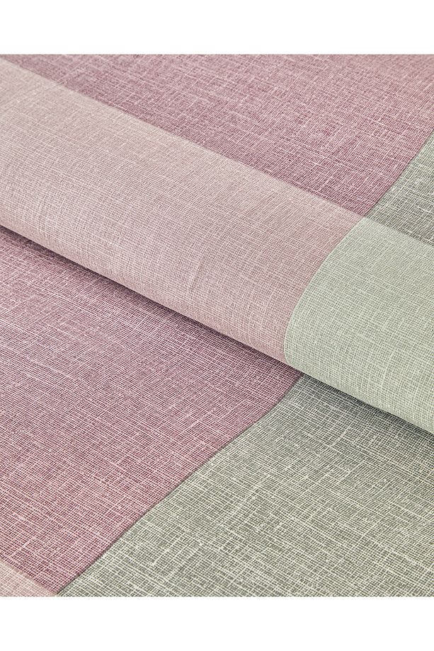 Textured Plaid Kolay Ütülenir Tek Kişilik Nevresim Seti 160x220 cm Yeşil-Mürdüm - 3