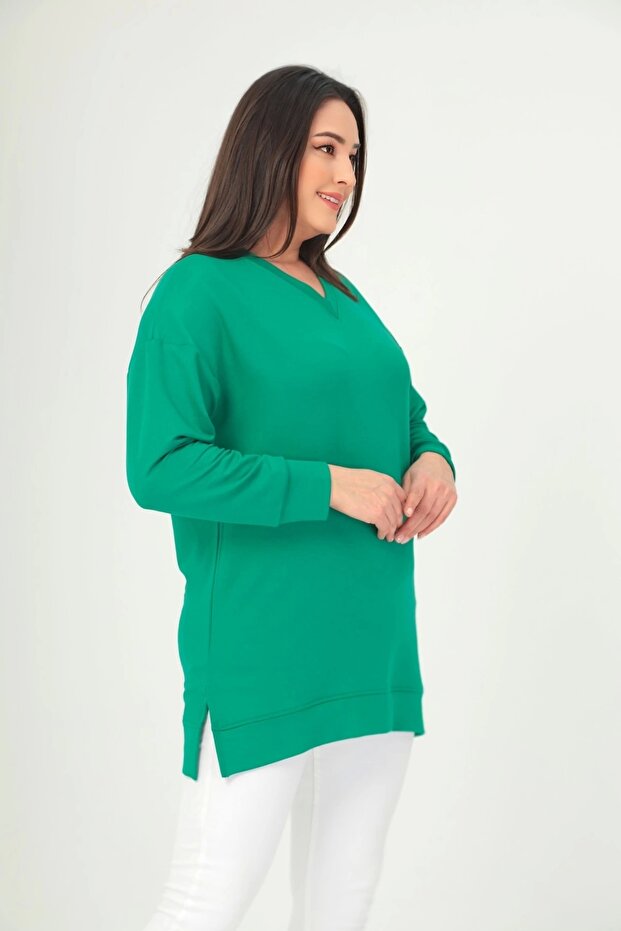 V-Neck Slit Basic Blouse - 1