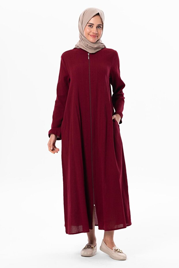 Hicran Sile Cloth Zippered Seasonal and Summer Ferace Claret Red Brd