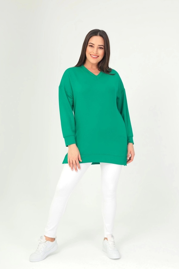 V-Neck Slit Basic Blouse - 2