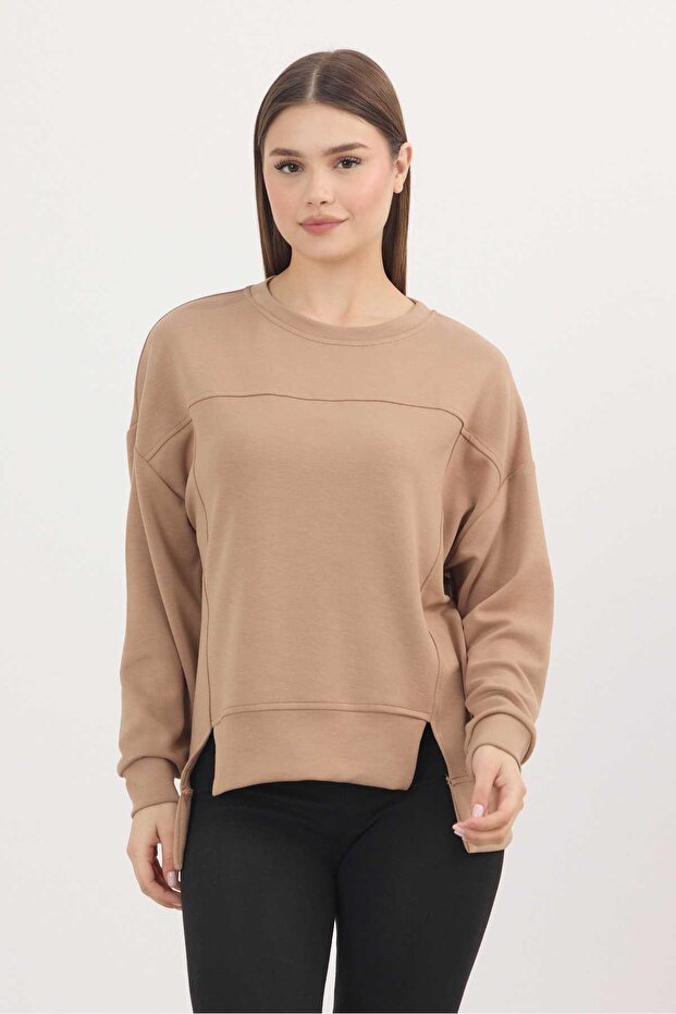 3000 Crew Neck Segmented Sweat Camel - 1