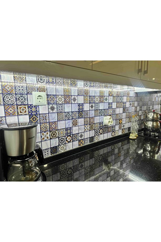 Mutfak Tezgah Arası Kendinden Yapışkanlı Folyo Kaplama Mozaik Desen 60cmx100cm - 3