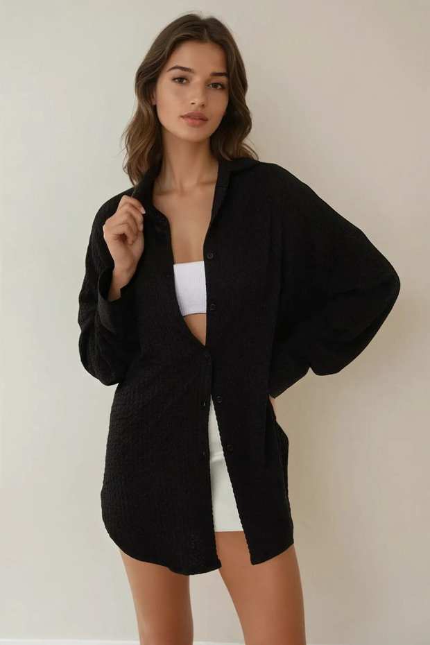 Düğmeli Oversize Gömlek - 3
