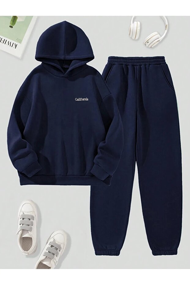 California Printed Women's Tracksuit Set - Hooded Sweatshirt Bottom Top Set