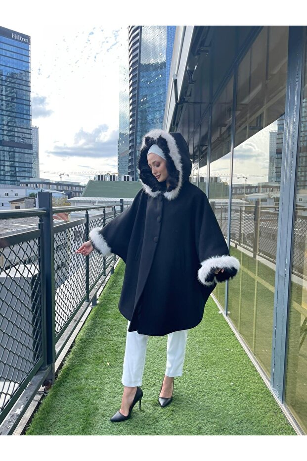 KAPŞONLU TÜYLÜ PANÇO - 2