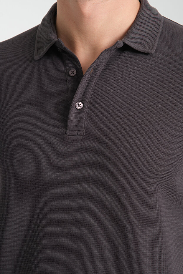 Waffle Men's Regular Fit Polo Neck T-Shirt 100% Cotton Poloyaka-Button