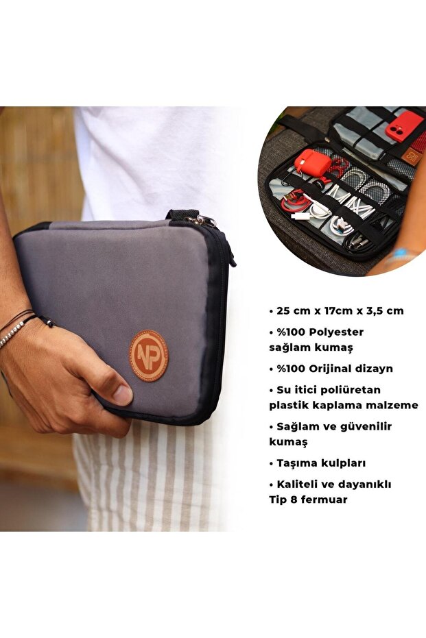 حقيبة تنظيم الكابلات والمكياج والإكسسوارات - رمادي - 7