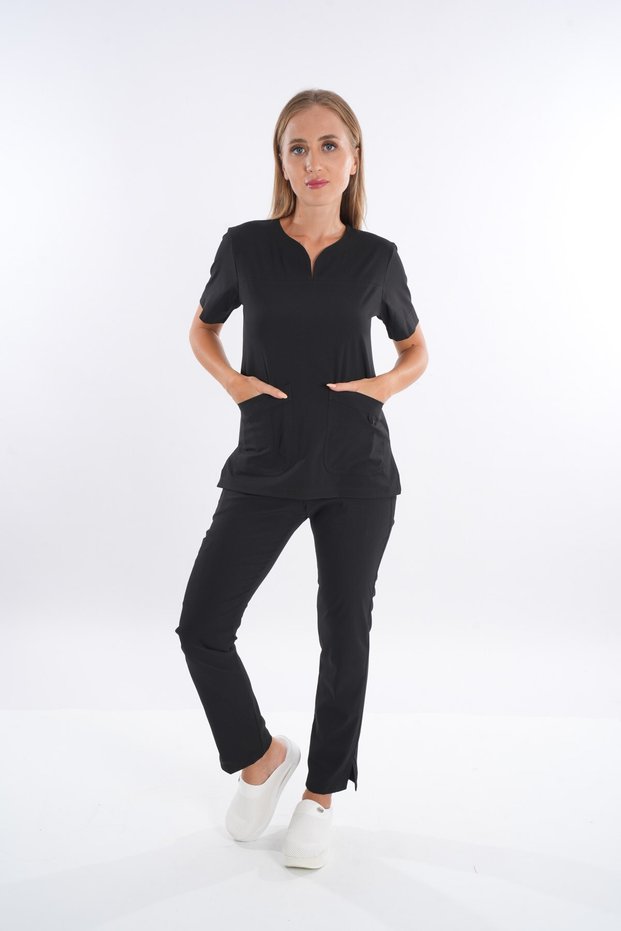 Business Model Soft Lycra Black Doctor Nurse Hospital Scrubs Uniform Set