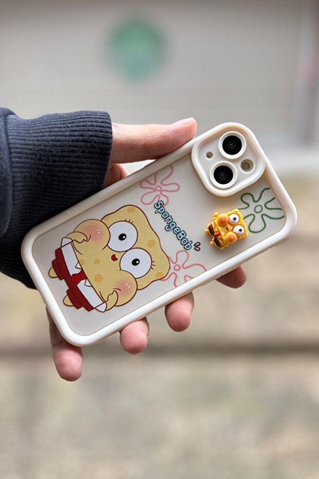 Iphone 15 Plus / 14 Plus Compatible Case Spongebob Pattern 3d Toy Camera Protected Cover Cream - 2