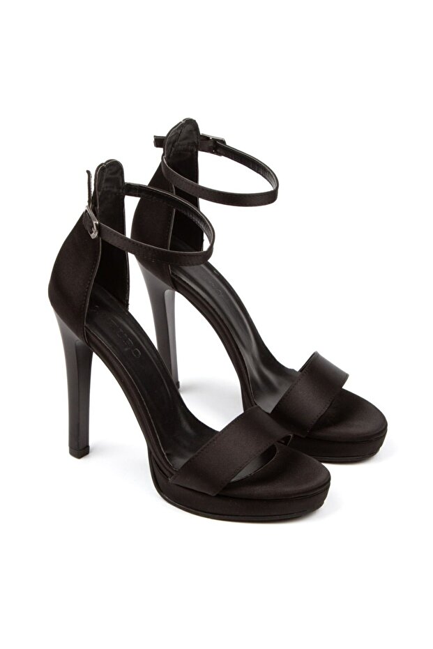 BLACK SATIN OPEN PLATFORM HEEL SIZE 12 CM