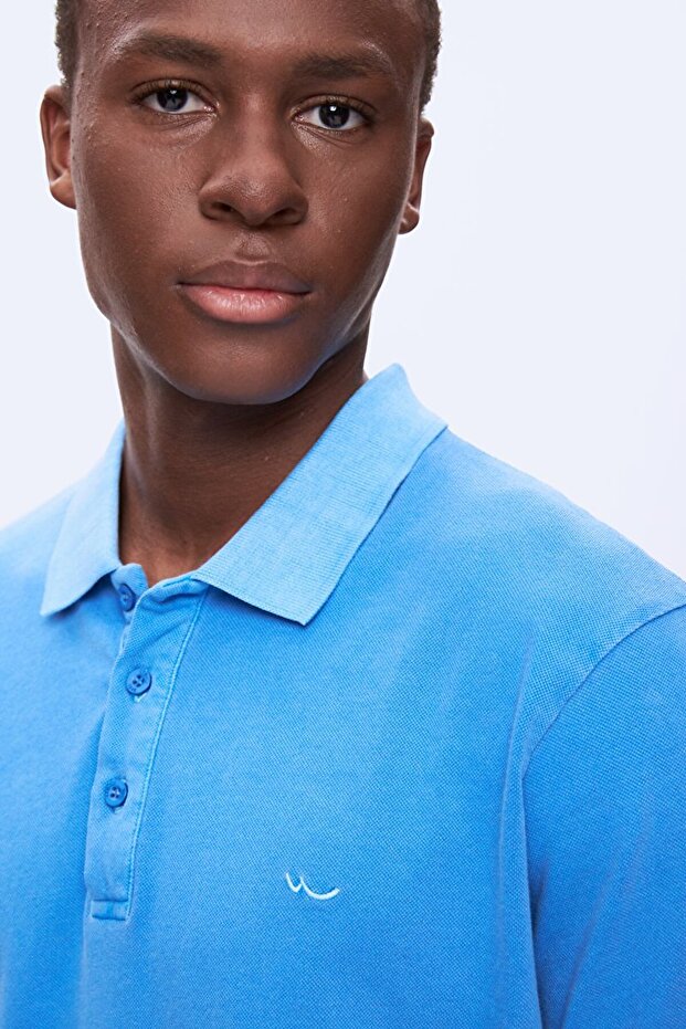 Polo Yaka Basıc Kısa Kol Regular Mavi T-shırt - 5