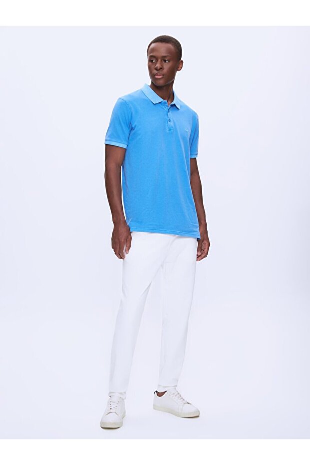 Polo Yaka Basıc Kısa Kol Regular Mavi T-shırt - 1