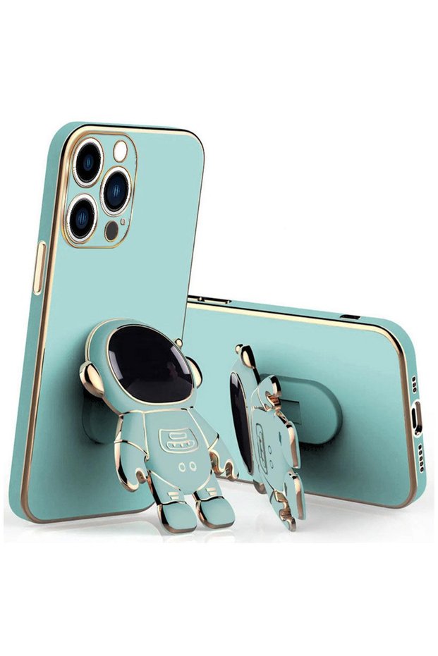 Apple iPhone 12 Pro Compatible Case Zebana Astronaut Silicone Case with Stand Light Blue