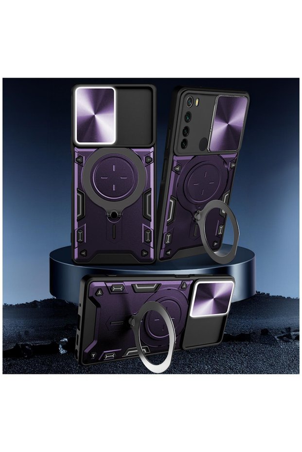 Xiaomi Redmi Note 8 Compatible Case Magnetic Stand Armor Silicone Case Deep Purple