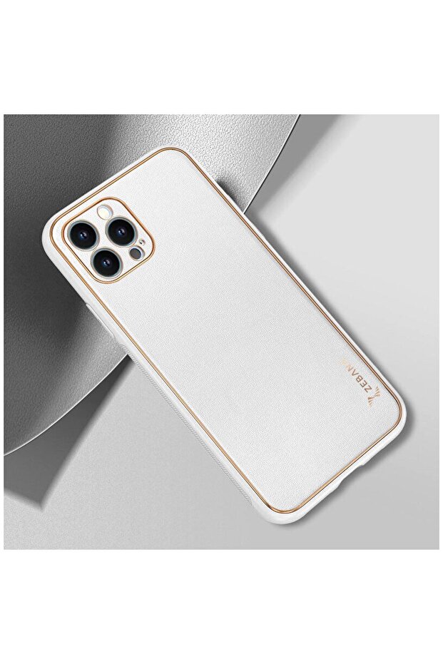 Apple iPhone 12 Pro Compatible Case Gold Design Leather Case White
