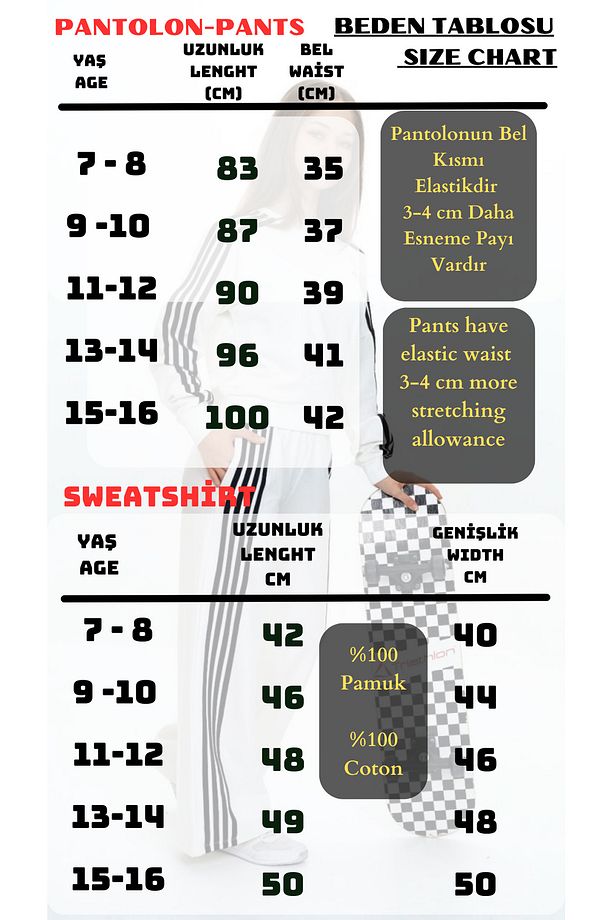 Kız Çocuk %100 Pamuk Oversize Uzun Kol Eşofman Takım - 3