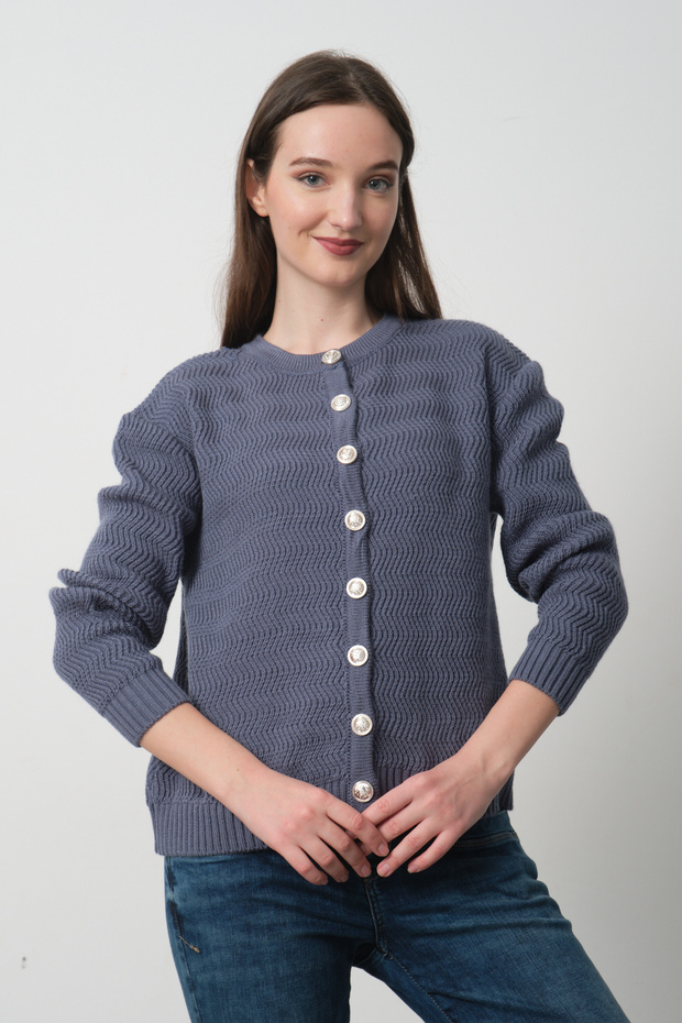 Buttoned Wave Pattern Cardigan - 4