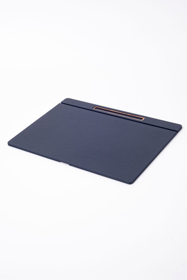 Table Set with Leather Cover Dark Blue Wooden Detail 50x35cm