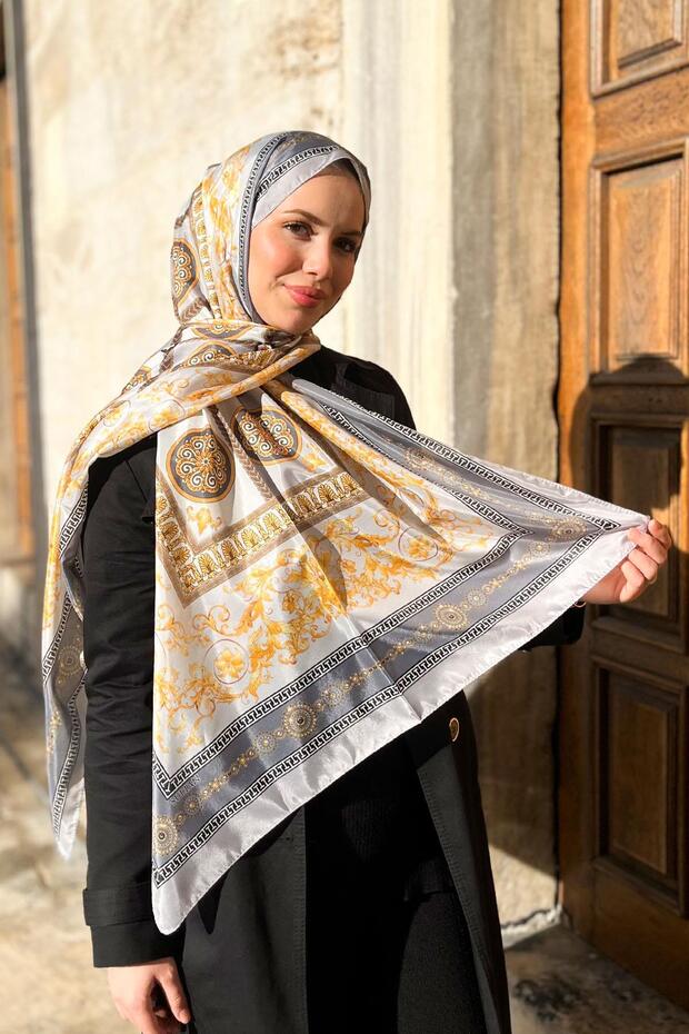 شال حريري - SLT2853-10 - نمط مستورد - رمادي - 2