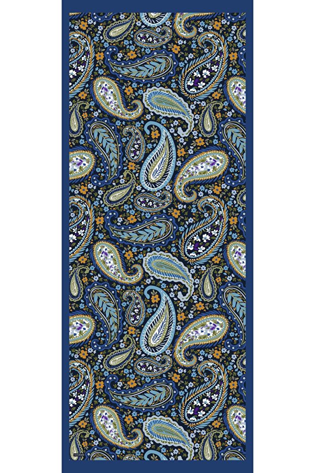 Soft Pamuk Şal - Şal Desen - SLT3079-01 - Lacivert, Yeşil, Turuncu - 5