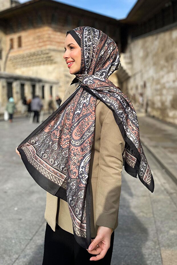Soft Pamuk Şal - Otantik Desen - SLT2890-12 - Yeşil, Kahve - 2