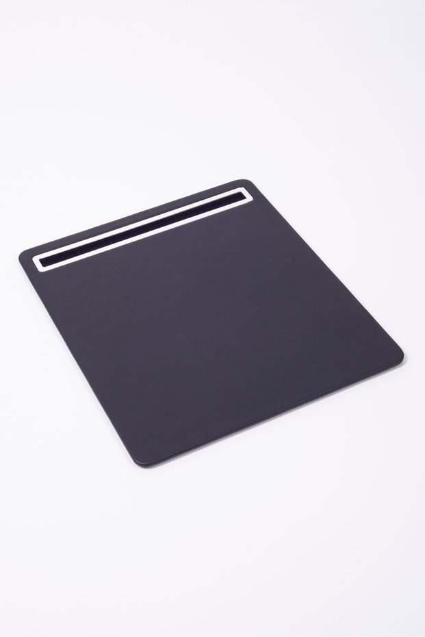 Leather Mousepad Plain Black with Chrome Detail