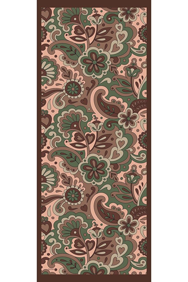 Soft Pamuk Şal - Mira Desen - SLT2527-17 - Kahve, Yeşil - 3